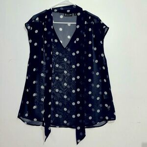 7th Avenue Design Studio Women's Navy White Polka Dot Sleeveless Blouse,  XXL